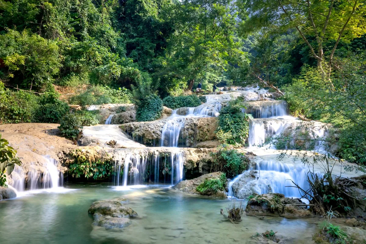 waterfalls with white cascades