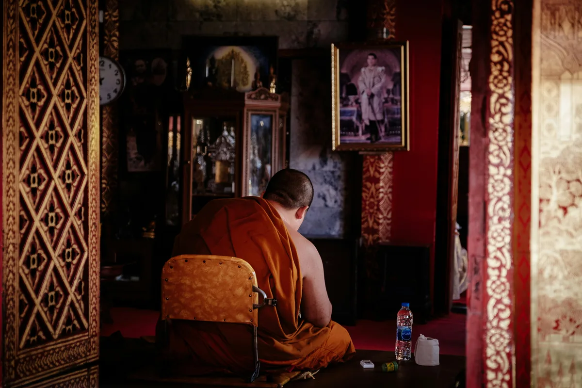 A monk inside a buddhist temple